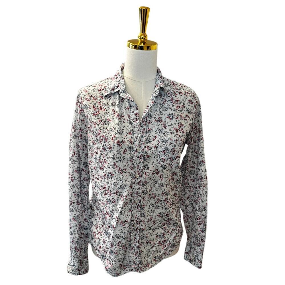 Frank & Eileen Barry Floral Button Down Shirt Blue Pink Cotton Made in Italy (S)
